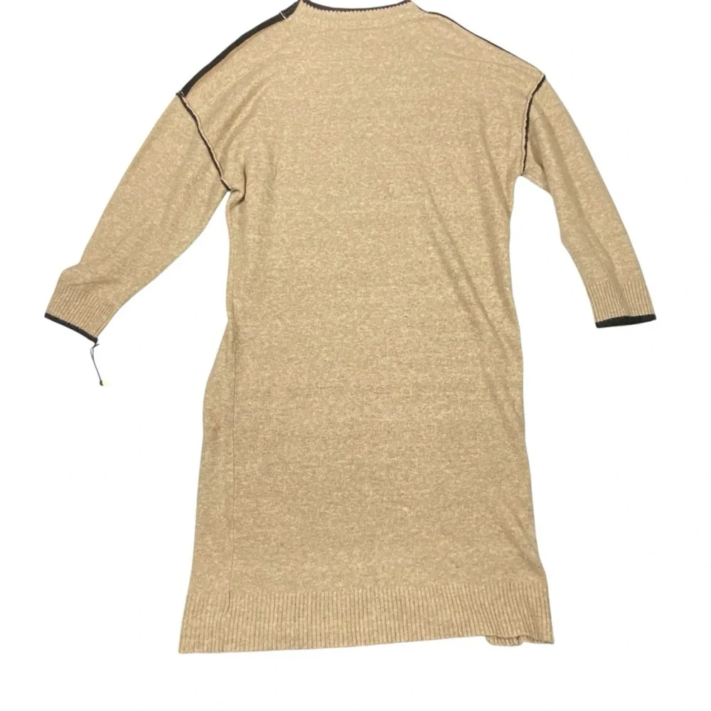 Penelope Rose Midi Knit Sweater Dress Women's 2X Tan & Black Trim Crew Neck NWT - Picture 8 of 13